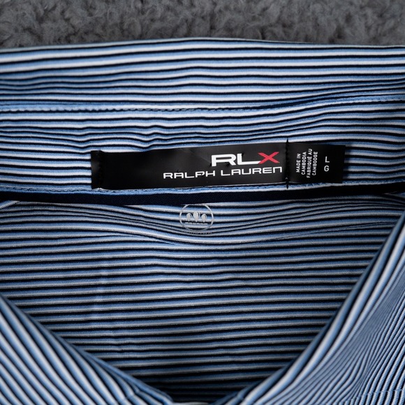 RLX Ralph Lauren Shirt Mens Large Blue Polo Striped Golf Stretch Light Weight‎ - Picture 4 of 9